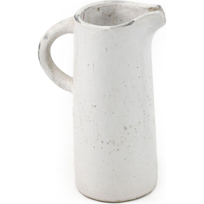 French Country Pitcher by Zentique in distressed white and stoneware. Made from stoneware in a modern style.