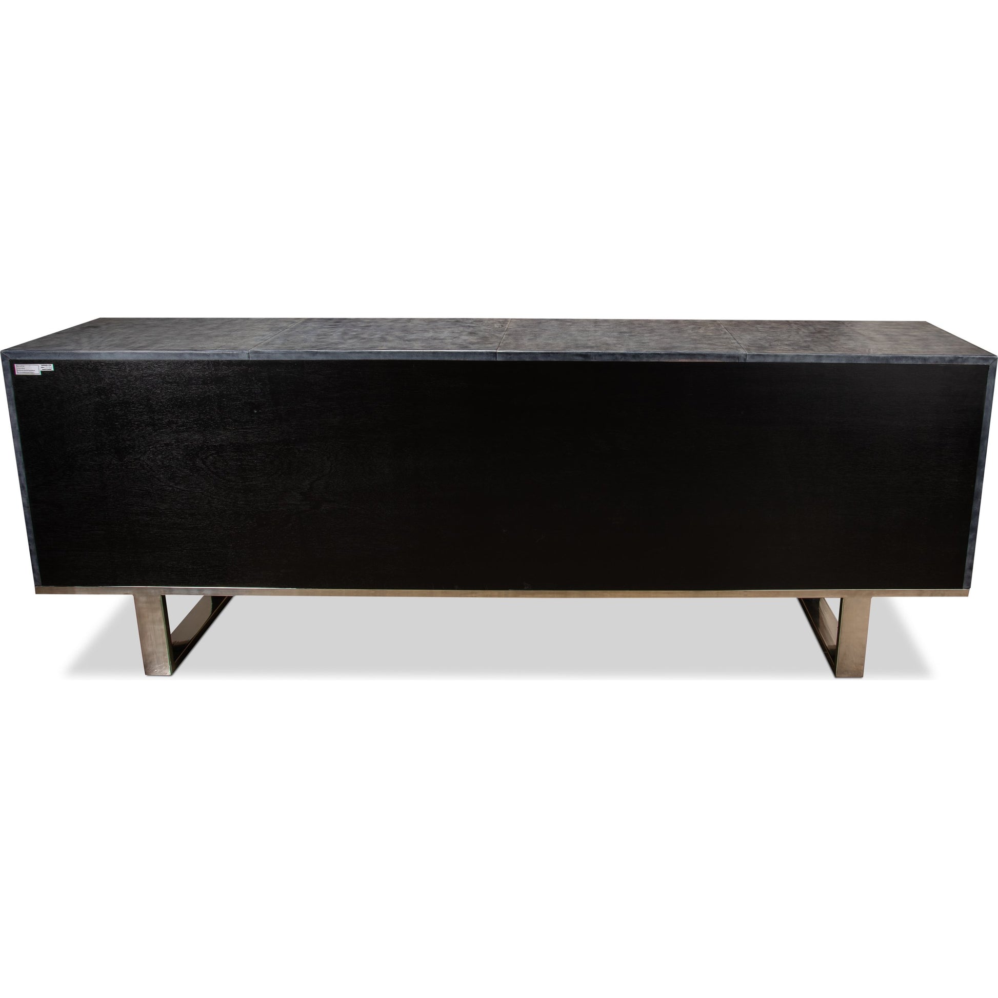 Bronzini Credenza by Sarreid Ltd. in gray and embossed grey/blue leather. Made from mdf, leather, iron in a modern style.