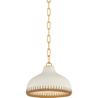 Southfields Pendant by Hudson Valley in aged brass, ceramic cream pebble. Made from ceramic in a unique style.