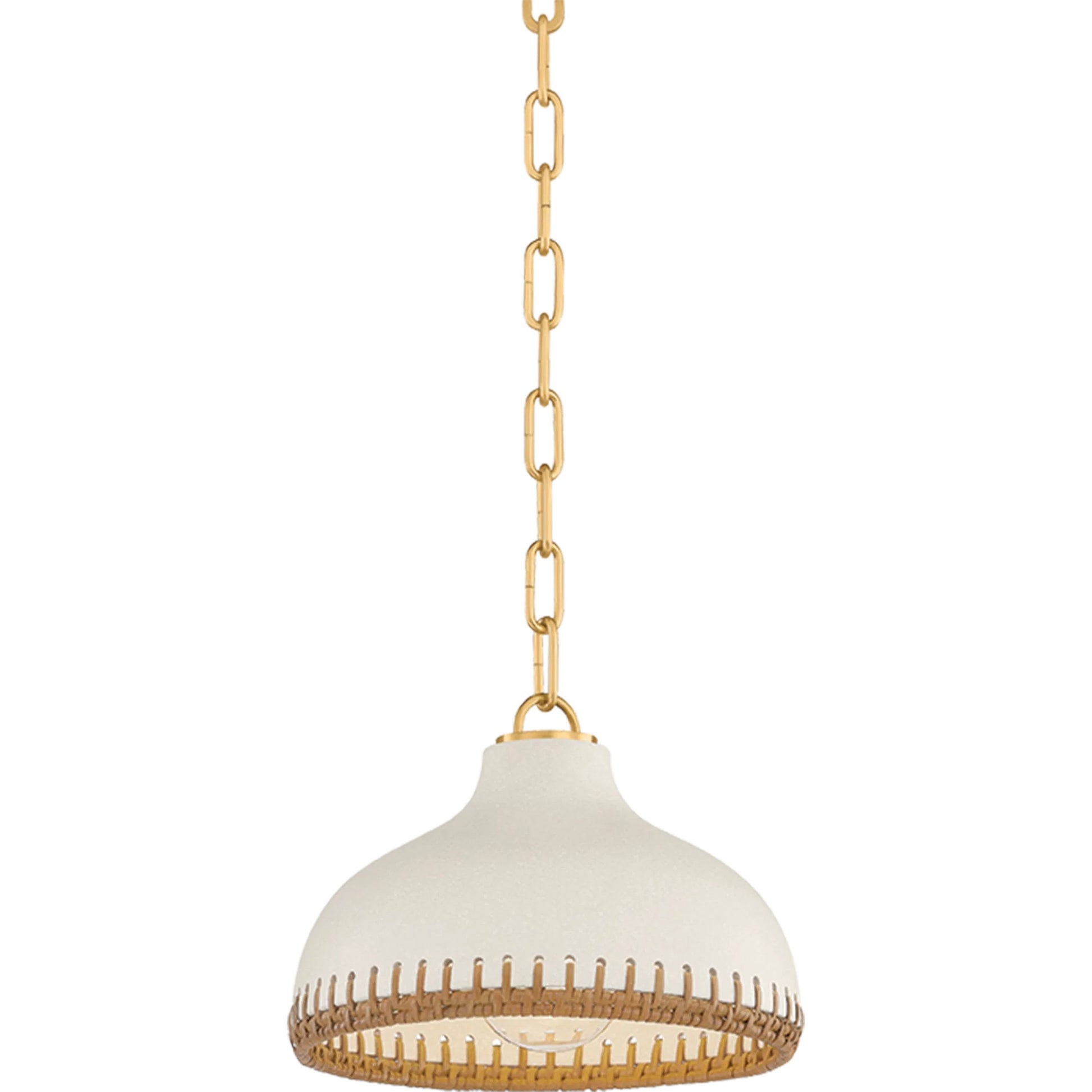 Southfields Pendant by Hudson Valley in aged brass, ceramic cream pebble. Made from ceramic in a unique style.