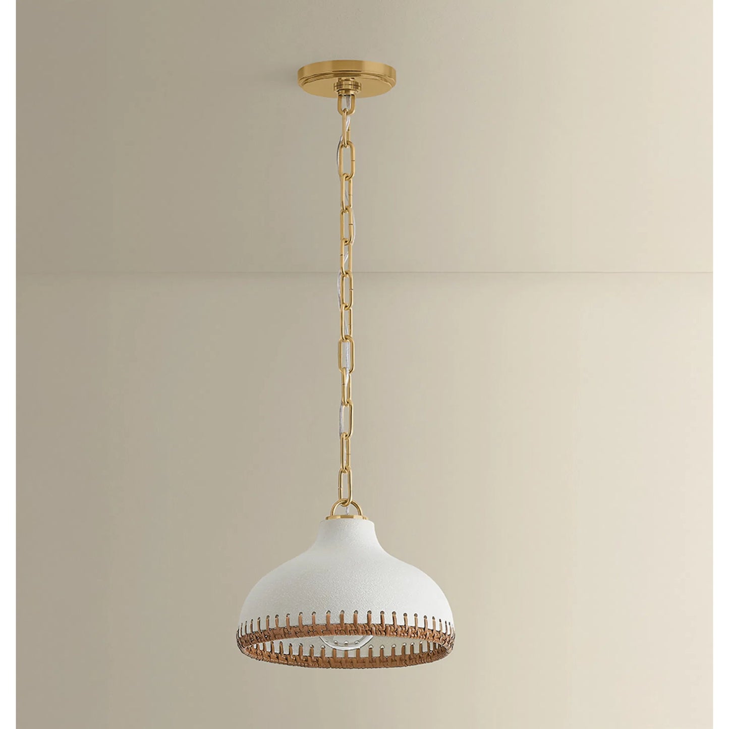 003 SI-2544267 | Unknown | Southfields Pendant by Hudson Valley in aged brass, ceramic cream pebble. Made from ceramic in a unique style.