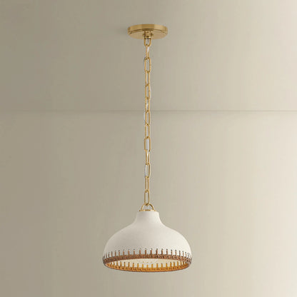 Southfields Pendant by Hudson Valley in aged brass, ceramic cream pebble. Made from ceramic in a unique style.