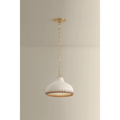 Southfields Pendant by Hudson Valley in aged brass, ceramic cream pebble. Made from ceramic in a unique style.