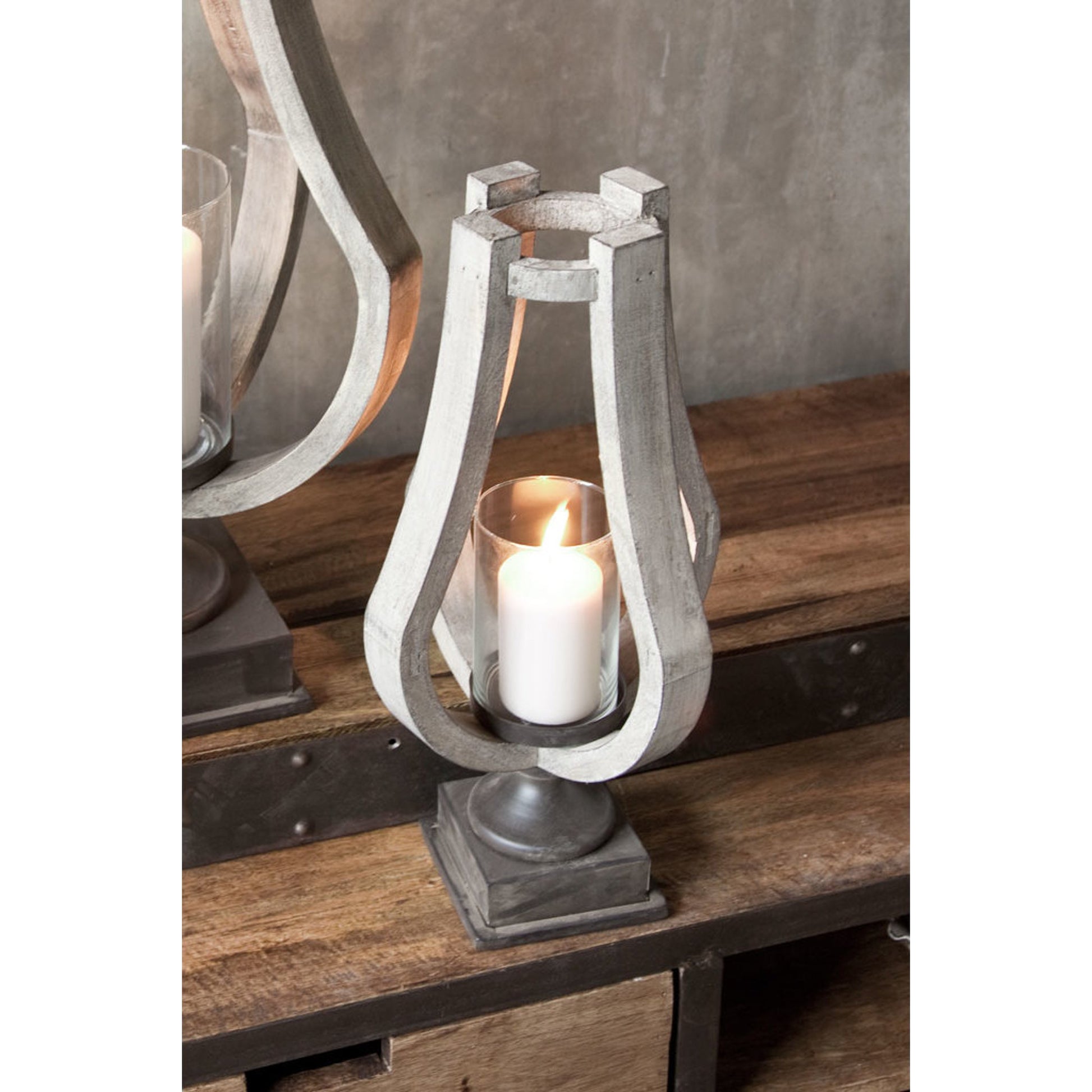 Brillion Rustic Wood Metal Table Candle Holder by Mercana in beige. Made from unique in a coastal style.