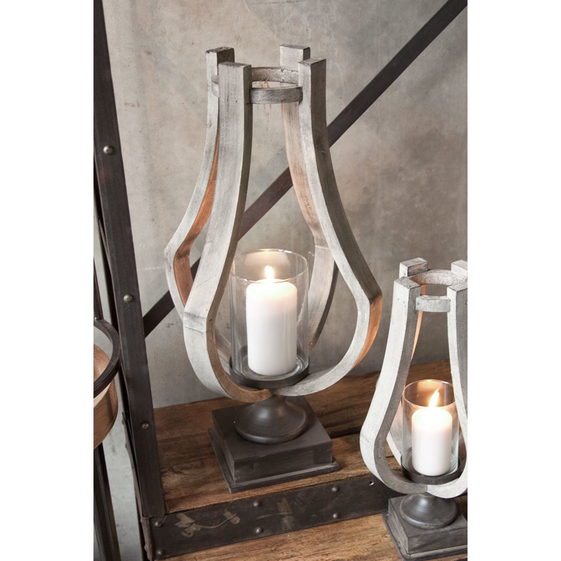 Brillion Rustic Wood Metal Table Candle Holder by Mercana in beige. Made from unique in a coastal style.