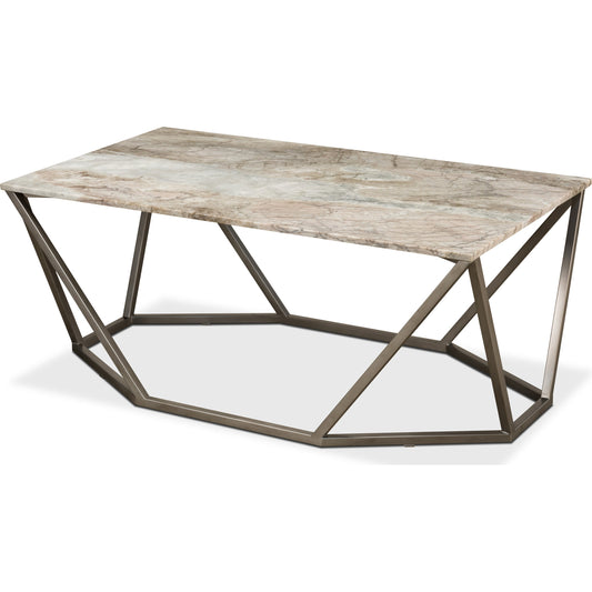 Trapezoid Coffee Table by Sarreid Ltd. in black and marble top w/unusual veining. Made from marble, iron in a modern style.
