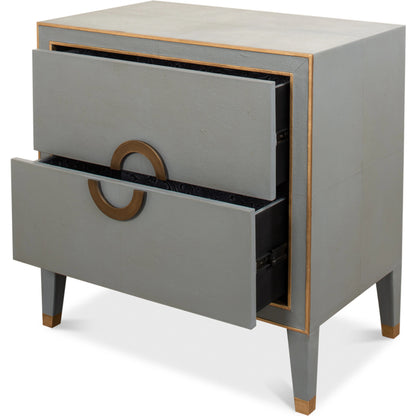 Leather Embossed Shagreen Night Stand by Sarreid Ltd. in gray and embossed shagreen leather grey. Made from mdf, leather in a cottage & farmhouse style.