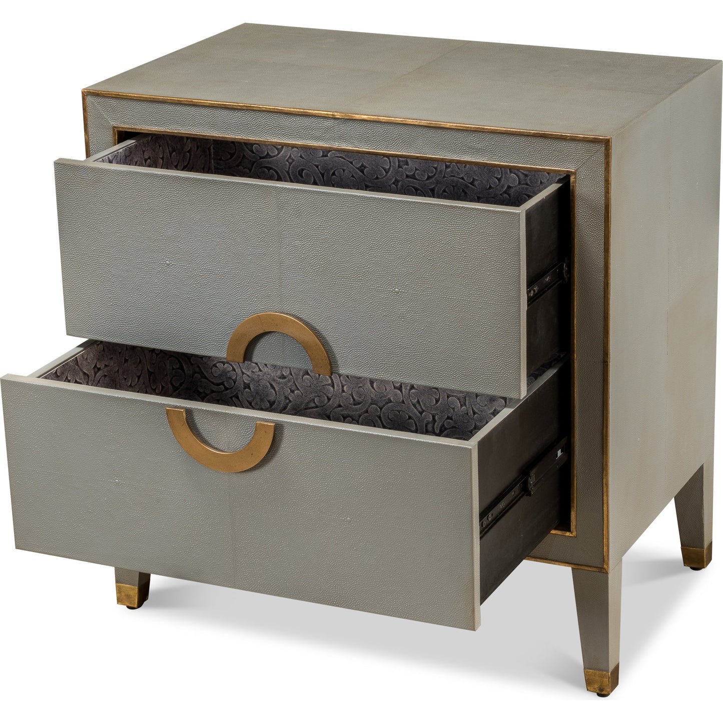 003 SR-857834 | Additional Silo | Leather Embossed Shagreen Night Stand by Sarreid Ltd. in gray and embossed shagreen leather grey. Made from mdf, leather in a cottage & farmhouse style.