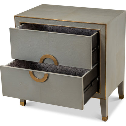 Leather Embossed Shagreen Night Stand by Sarreid Ltd. in gray and embossed shagreen leather grey. Made from mdf, leather in a cottage & farmhouse style.