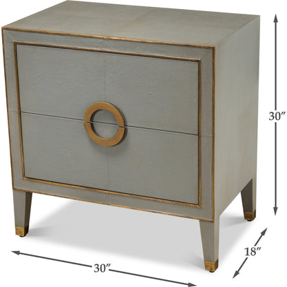 Leather Embossed Shagreen Night Stand by Sarreid Ltd. in gray and embossed shagreen leather grey. Made from mdf, leather in a cottage & farmhouse style.