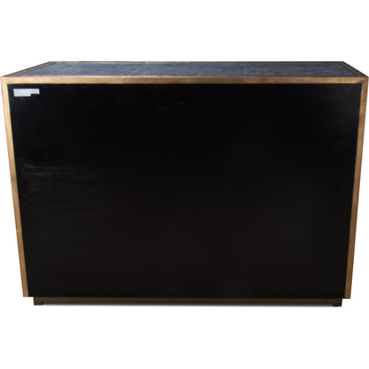 Bel Air Blue Leather Buffet by Sarreid Ltd. in black and riser base & interior nat.wood finish. Made from mdf, leather in a transitional style.