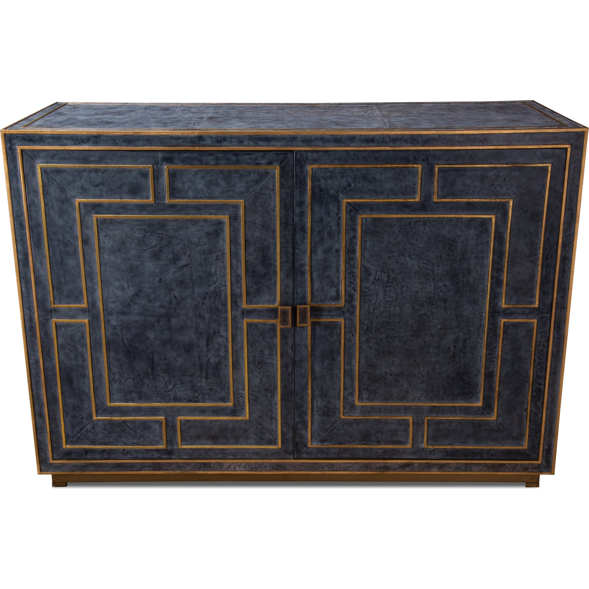 Bel Air Blue Leather Buffet by Sarreid Ltd. in black and riser base & interior nat.wood finish. Made from mdf, leather in a transitional style.