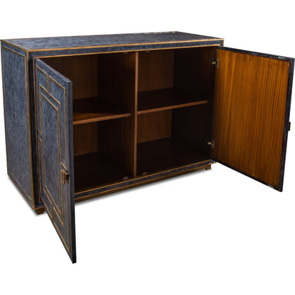 Bel Air Blue Leather Buffet by Sarreid Ltd. in black and riser base & interior nat.wood finish. Made from mdf, leather in a transitional style.