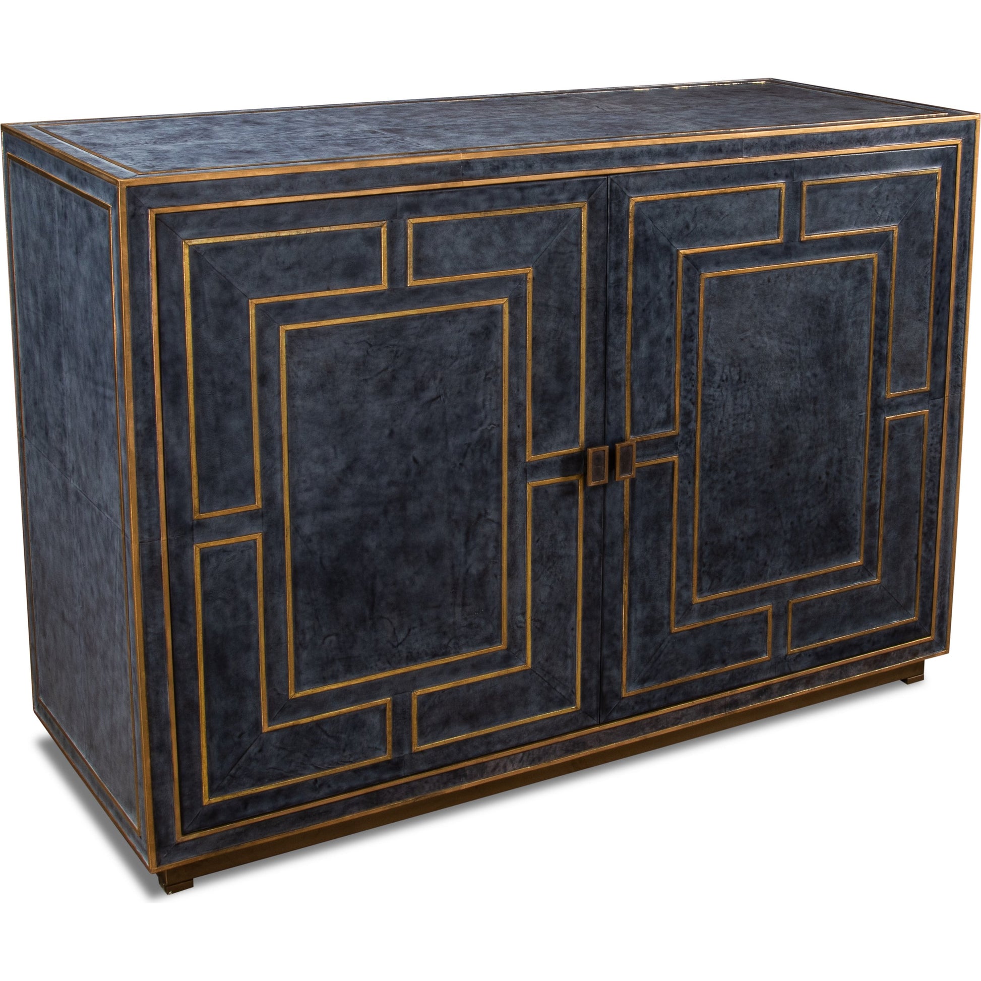 Bel Air Blue Leather Buffet by Sarreid Ltd. in black and riser base & interior nat.wood finish. Made from mdf, leather in a transitional style.