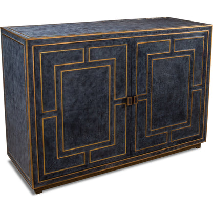 Bel Air Blue Leather Buffet by Sarreid Ltd. in black and riser base & interior nat.wood finish. Made from mdf, leather in a transitional style.