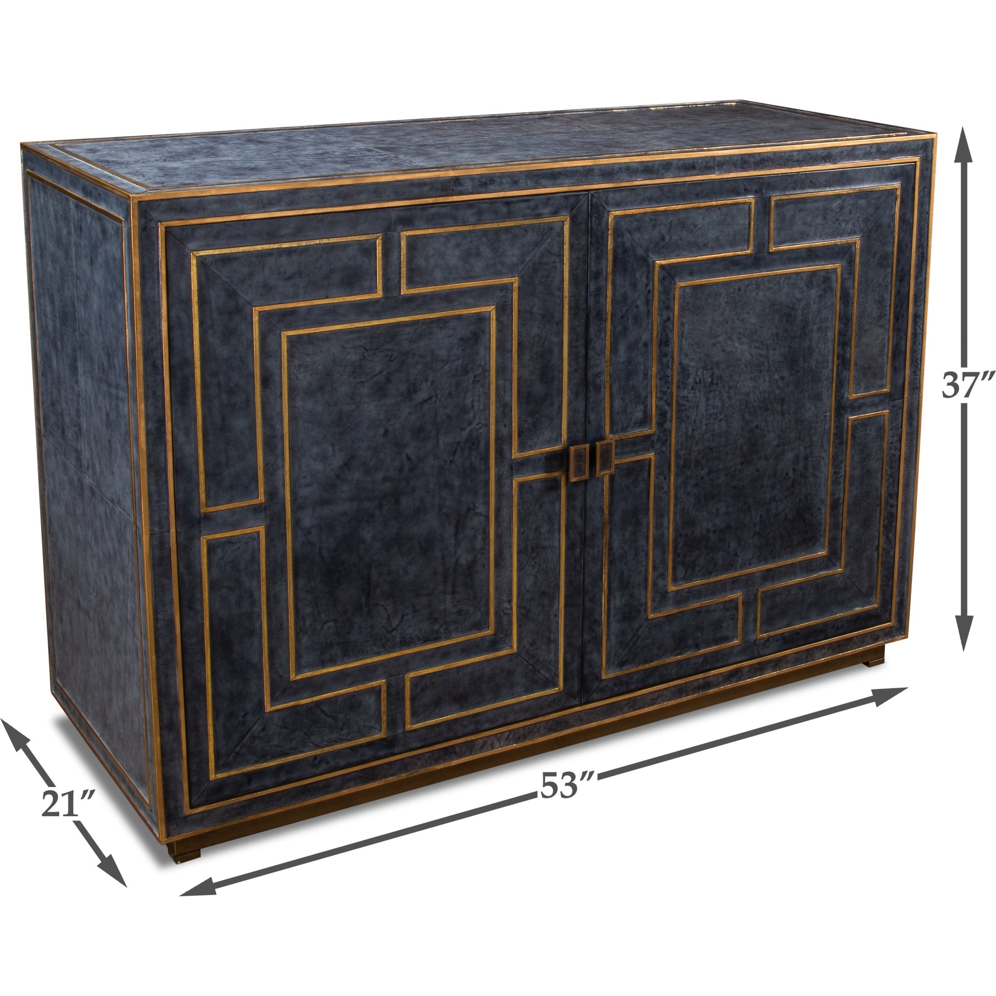 Bel Air Blue Leather Buffet by Sarreid Ltd. in black and riser base & interior nat.wood finish. Made from mdf, leather in a transitional style.