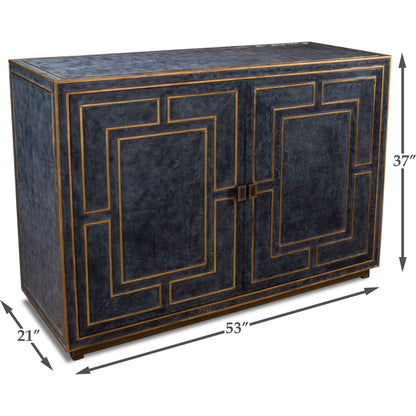 Bel Air Blue Leather Buffet by Sarreid Ltd. in black and riser base & interior nat.wood finish. Made from mdf, leather in a transitional style.