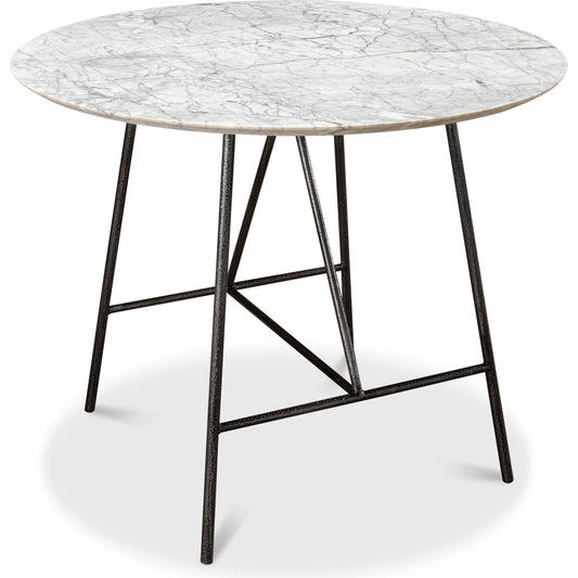 Portofino Cafe Table by Sarreid Ltd. in black and italian white marble w/grey veining. Made from marble, iron in a modern style.