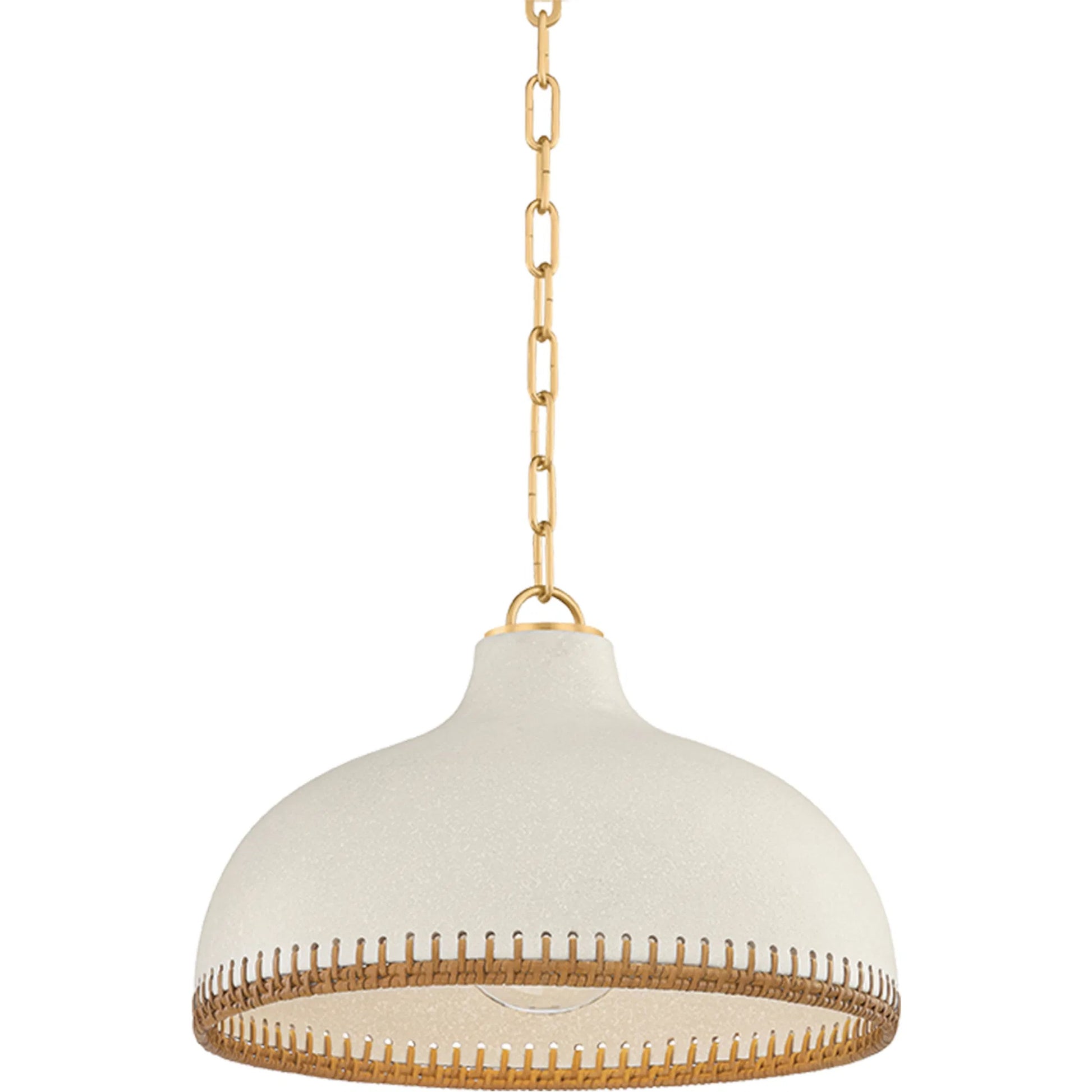 Southfields Pendant by Hudson Valley in aged brass, ceramic cream pebble. Made from ceramic in a unique style.