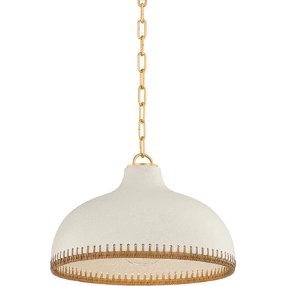 Southfields Pendant by Hudson Valley in aged brass, ceramic cream pebble. Made from ceramic in a unique style.