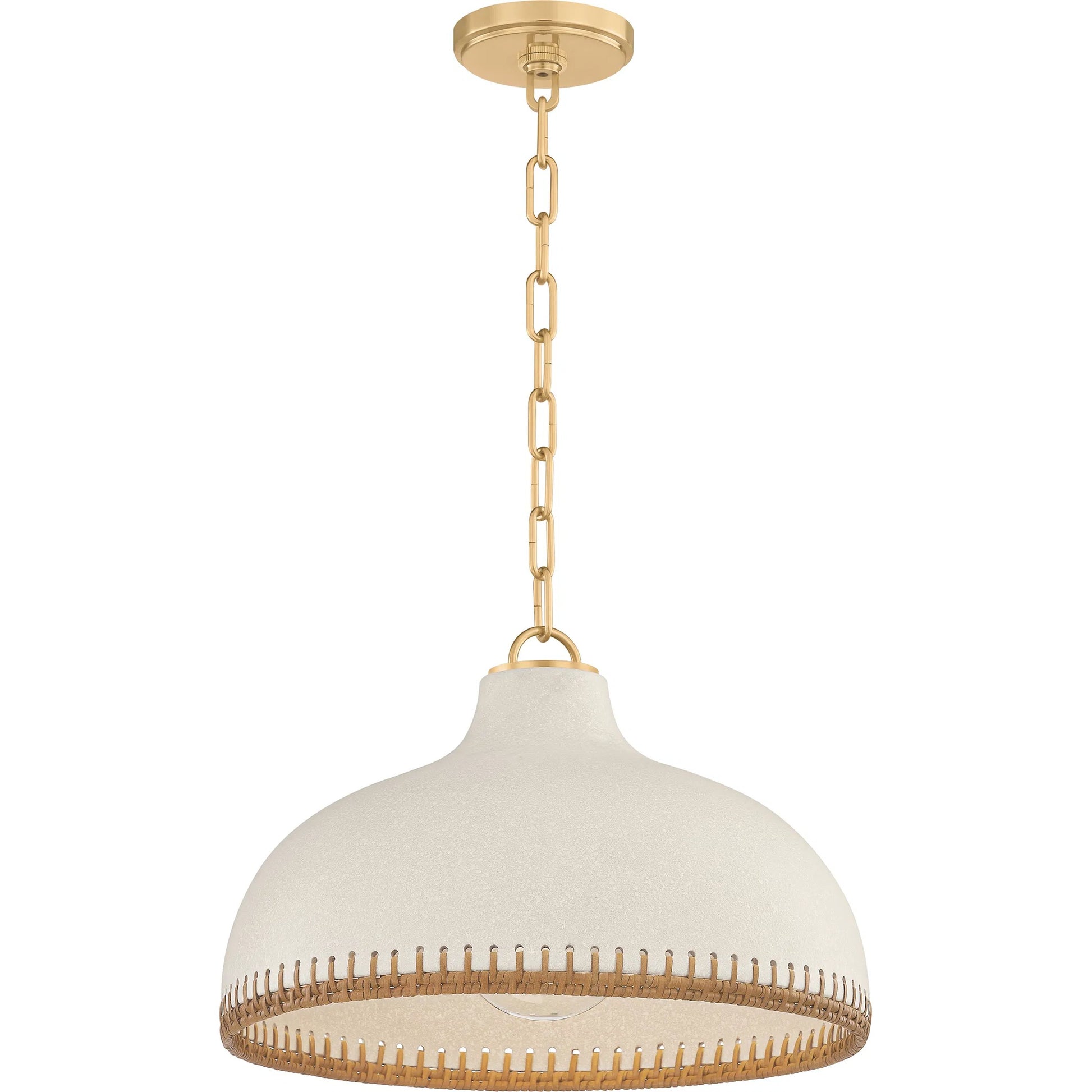 Southfields Pendant by Hudson Valley in aged brass, ceramic cream pebble. Made from ceramic in a unique style.