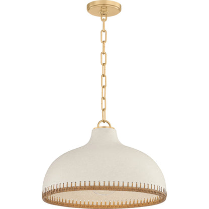 Southfields Pendant by Hudson Valley in aged brass, ceramic cream pebble. Made from ceramic in a unique style.