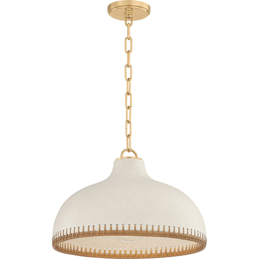 Southfields Pendant by Hudson Valley in aged brass, ceramic cream pebble. Made from ceramic in a unique style.