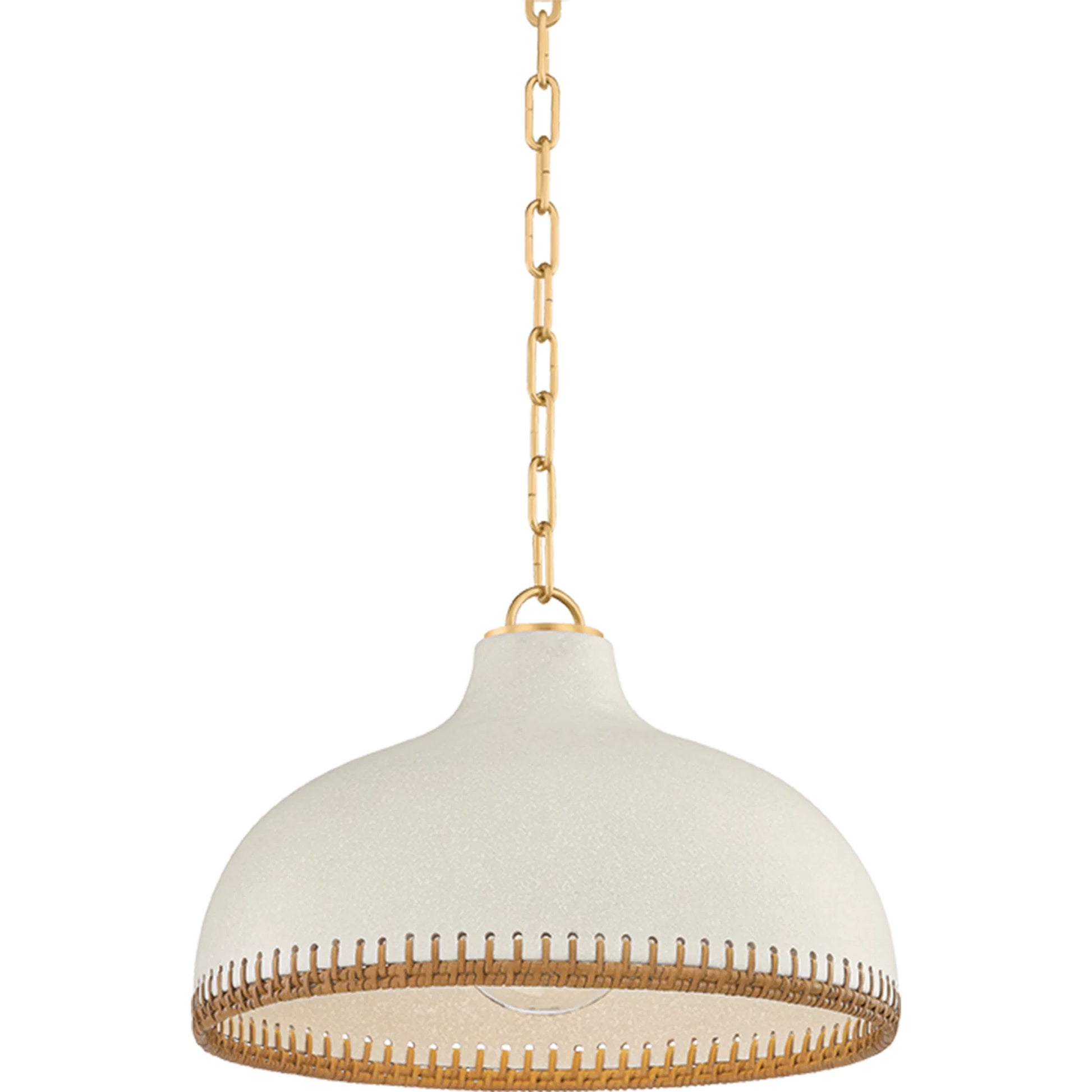 Southfields Pendant by Hudson Valley in aged brass, ceramic cream pebble. Made from ceramic in a unique style.
