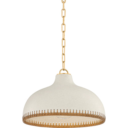 Southfields Pendant by Hudson Valley in aged brass, ceramic cream pebble. Made from ceramic in a unique style.
