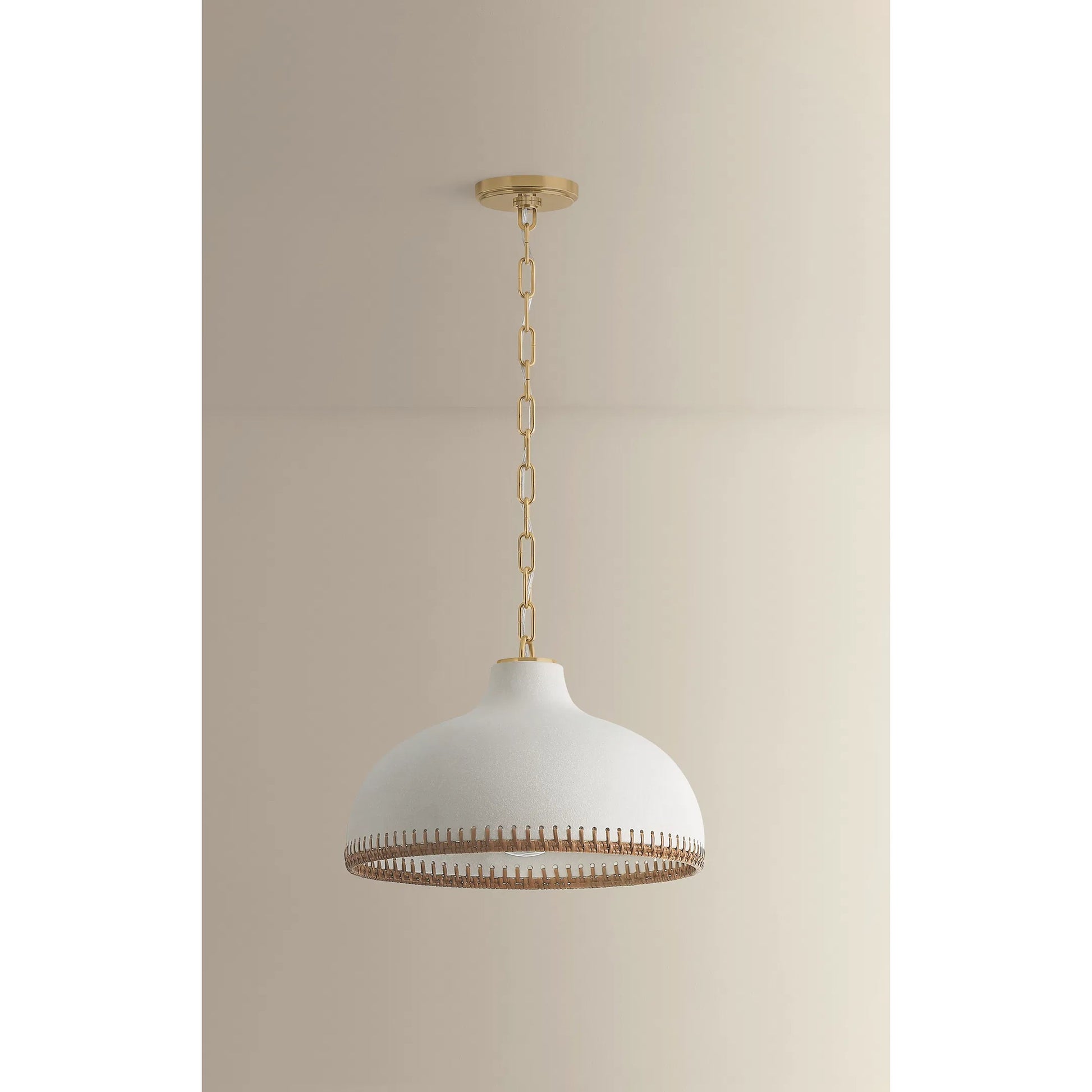 Southfields Pendant by Hudson Valley in aged brass, ceramic cream pebble. Made from ceramic in a unique style.