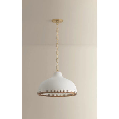 Southfields Pendant by Hudson Valley in aged brass, ceramic cream pebble. Made from ceramic in a unique style.