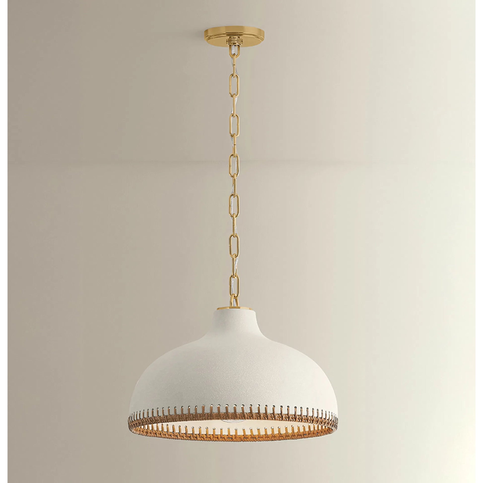 Southfields Pendant by Hudson Valley in aged brass, ceramic cream pebble. Made from ceramic in a unique style.