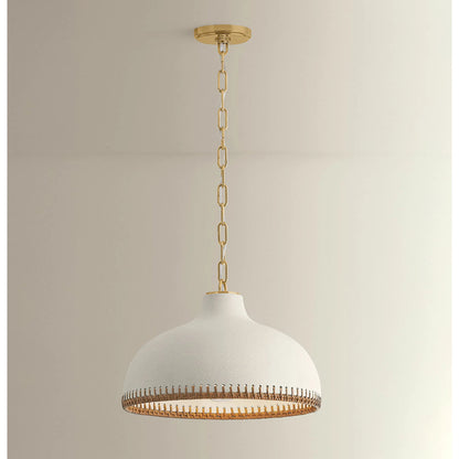 Southfields Pendant by Hudson Valley in aged brass, ceramic cream pebble. Made from ceramic in a unique style.