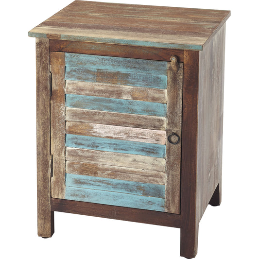 Rustic Shutter Painted Accent Cabinet by Butler Specialty Company in multi-color and artifacts. Made from mango wood solids, distressed iron finished hardware in a coastal style.