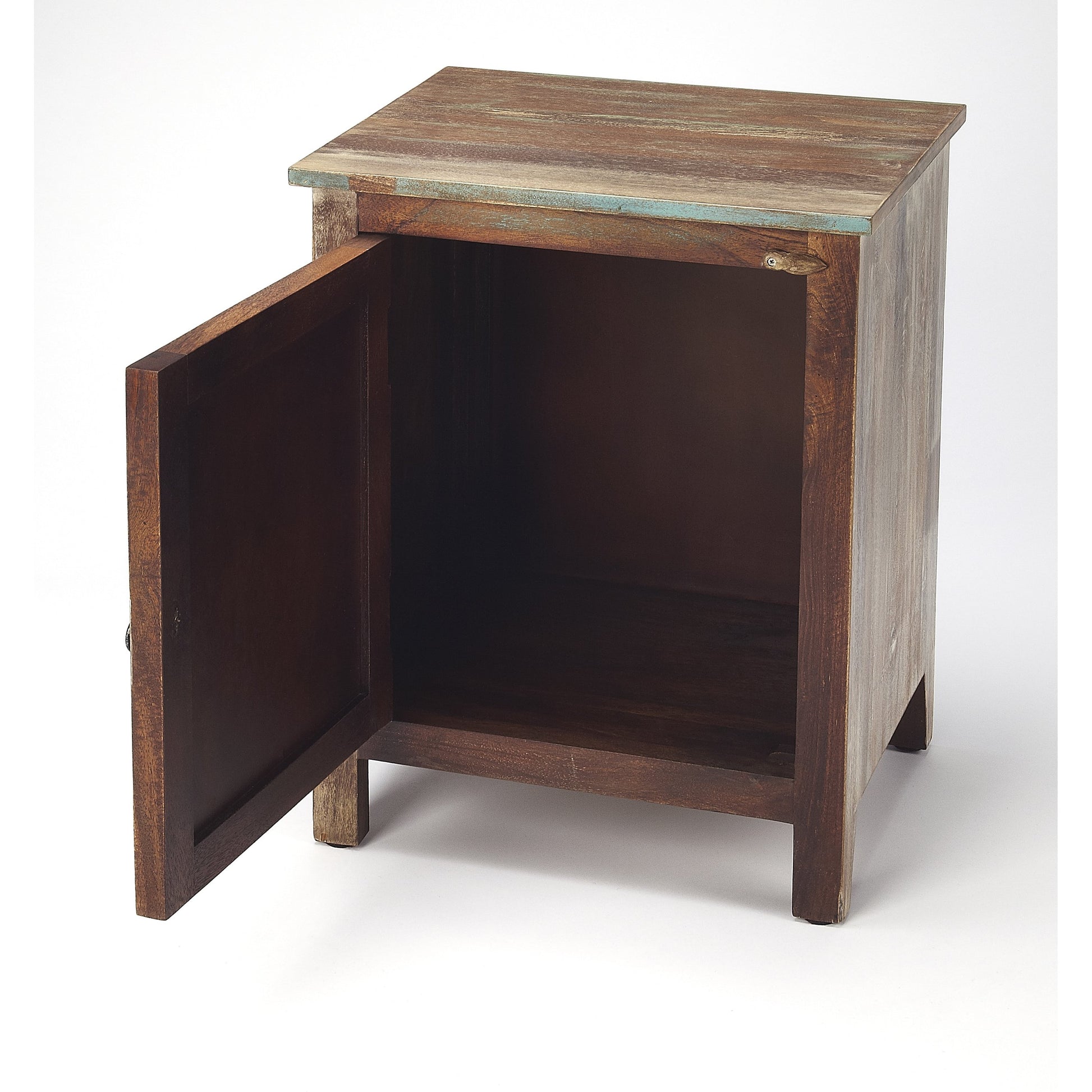 Rustic Shutter Painted Accent Cabinet by Butler Specialty Company in multi-color and artifacts. Made from mango wood solids, distressed iron finished hardware in a coastal style.