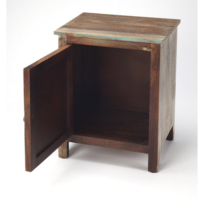 Rustic Shutter Painted Accent Cabinet by Butler Specialty Company in multi-color and artifacts. Made from mango wood solids, distressed iron finished hardware in a coastal style.