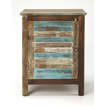 Rustic Shutter Painted Accent Cabinet by Butler Specialty Company in multi-color and artifacts. Made from mango wood solids, distressed iron finished hardware in a coastal style.