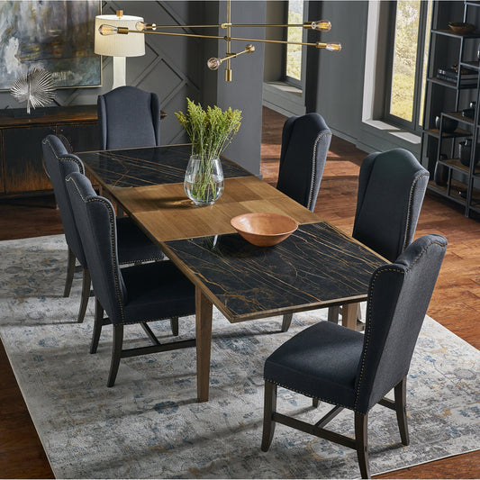 Black High Back Dining Chair by Sarreid Ltd. in black. Made from beech, fabric in a transitional style.