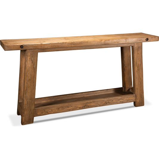 Farmhouse Kitchen Table by Sarreid Ltd. in brown and natural aged pine finish. Made from solid pine in a rustic style.