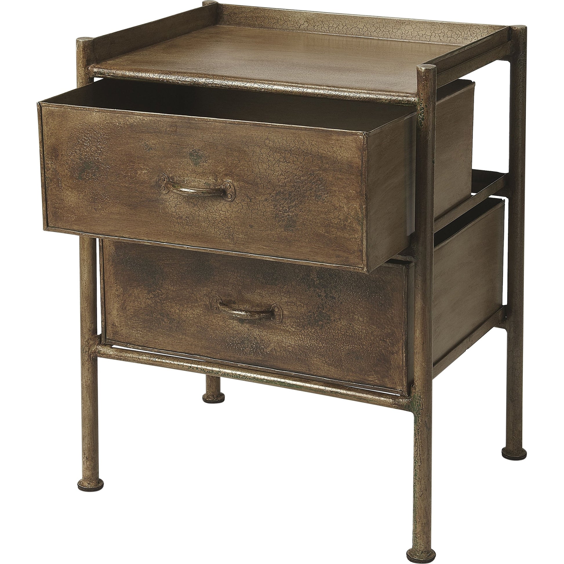 Cameron Industrial Chic Side Table by Butler Specialty Company in bronze and industrial chic. Made from iron in a modern style.