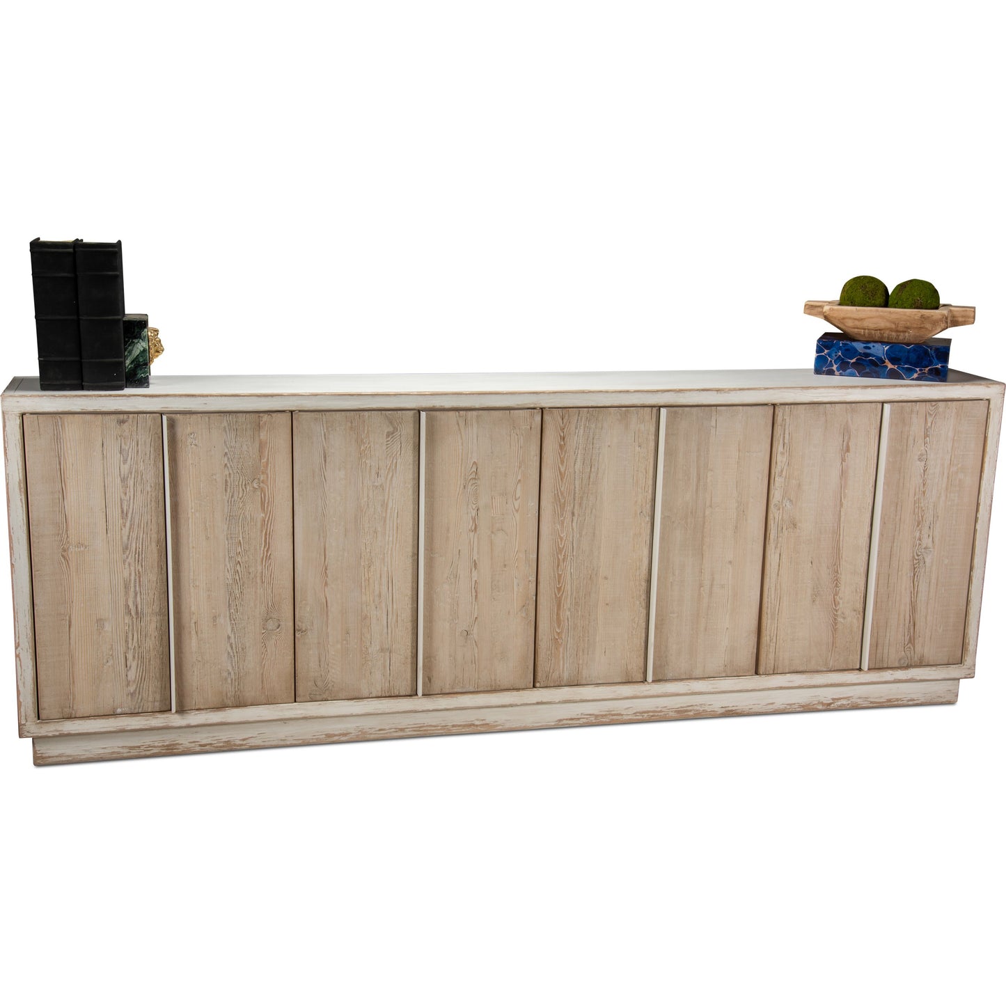 003 SR-857845 | Additional Silo | Long Hall Sideboard by Sarreid Ltd. in white and antique white finish. Made from solid pine in a transitional style.