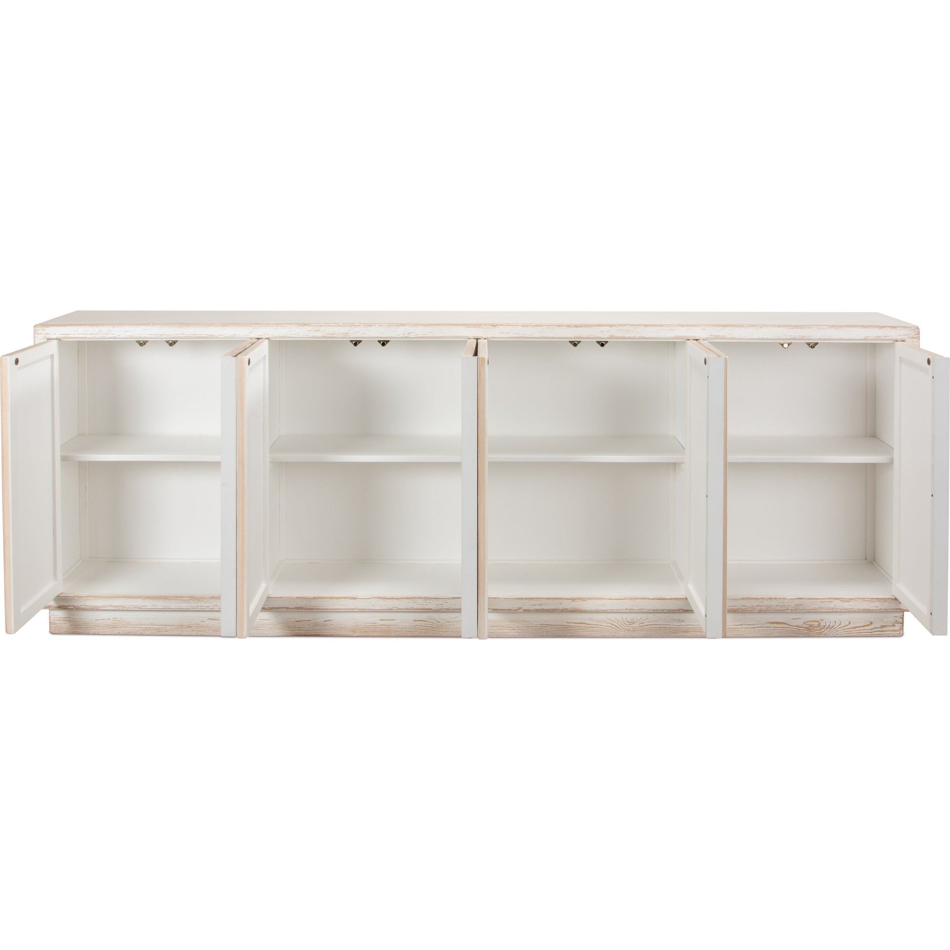 Long Hall Sideboard by Sarreid Ltd. in white and antique white finish. Made from solid pine in a transitional style.