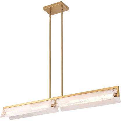 Mingle Linear Chandelier by Varaluz in satin brass. Made from unique in a modern style.