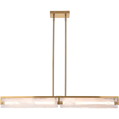 Mingle Linear Chandelier by Varaluz in satin brass. Made from unique in a modern style.