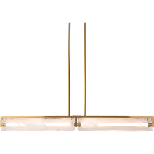Mingle Linear Chandelier by Varaluz in satin brass. Made from unique in a unique style.