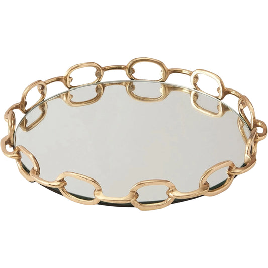 Linked Mirrored Tray by Global Views in brass. Made from brass, mirror in a transitional style.