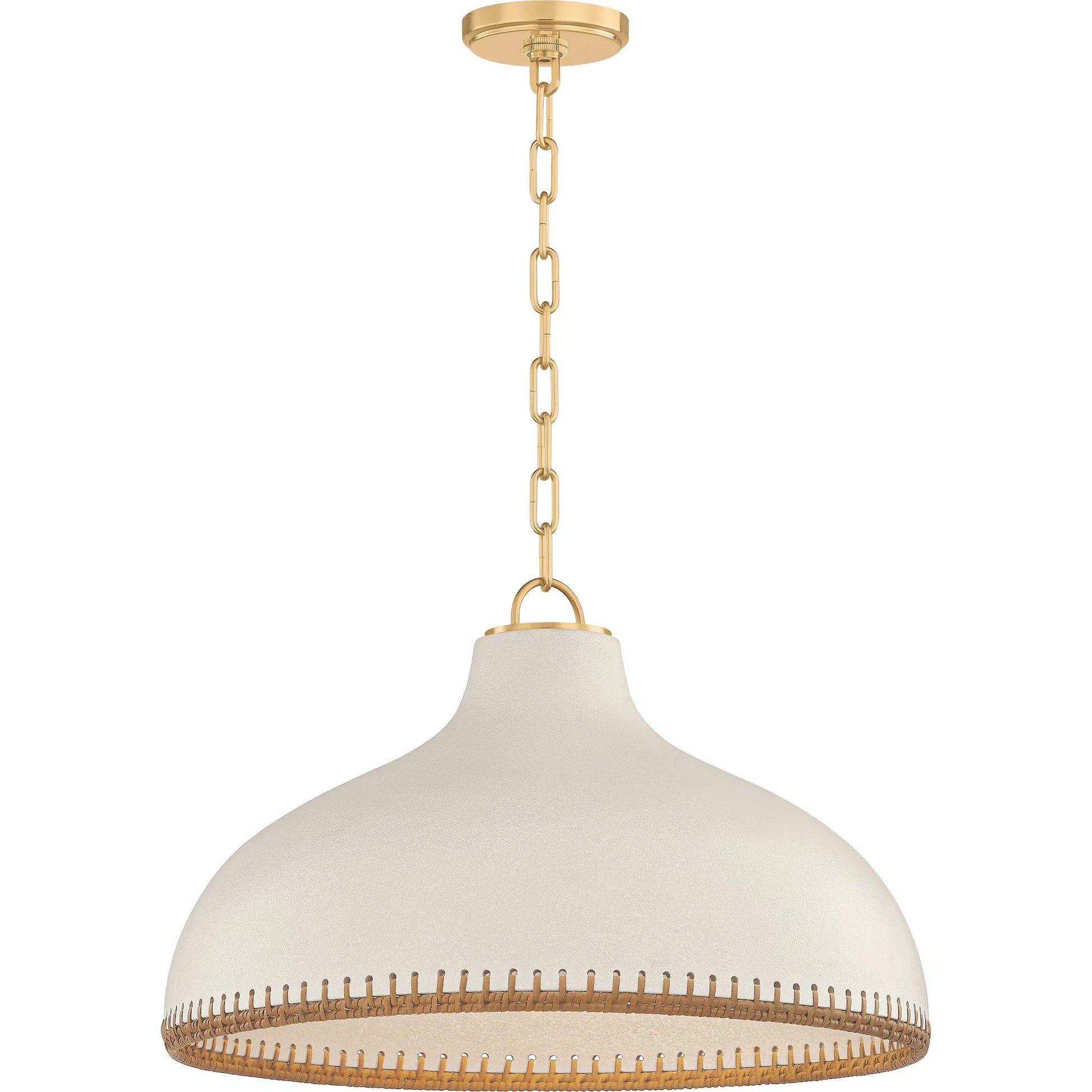 Southfields Pendant by Hudson Valley in aged brass, ceramic cream pebble. Made from ceramic in a unique style.