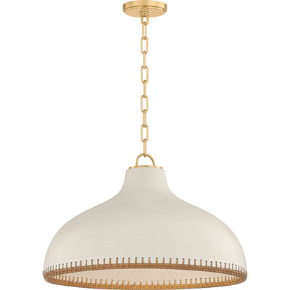 Southfields Pendant by Hudson Valley in aged brass, ceramic cream pebble. Made from ceramic in a unique style.