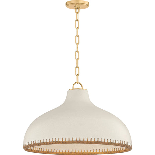 Southfields Pendant by Hudson Valley in aged brass, ceramic cream pebble. Made from ceramic in a unique style.