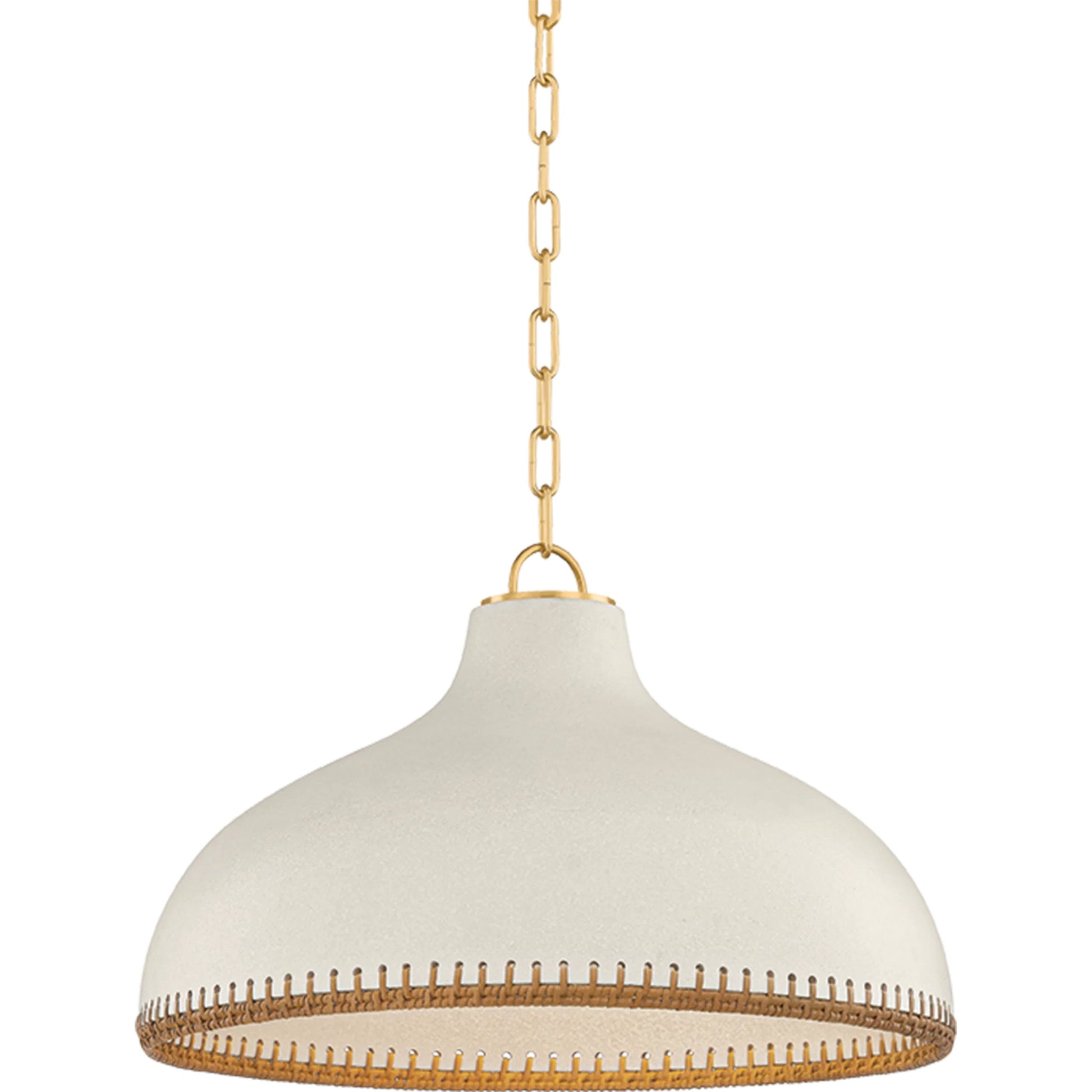 Southfields Pendant by Hudson Valley in aged brass, ceramic cream pebble. Made from ceramic in a unique style.